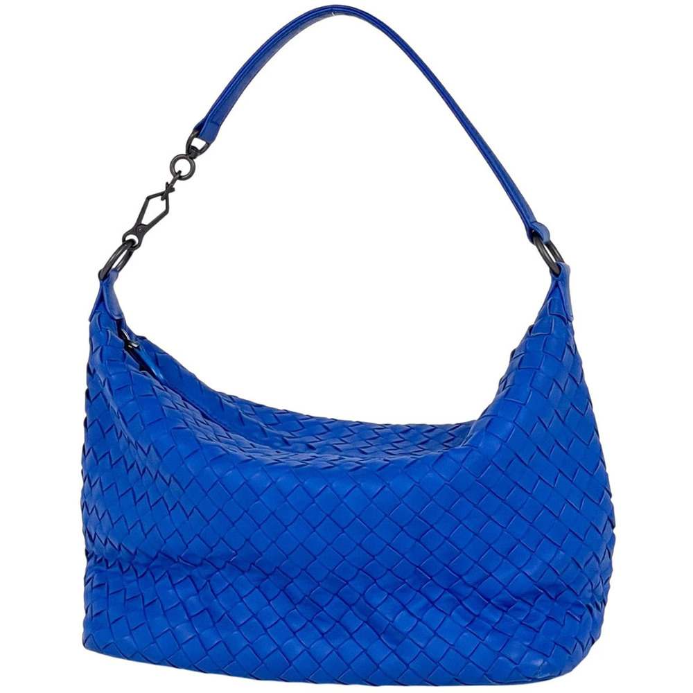 Bottega Veneta Intrecciato Shoulder Bag Leather Blue